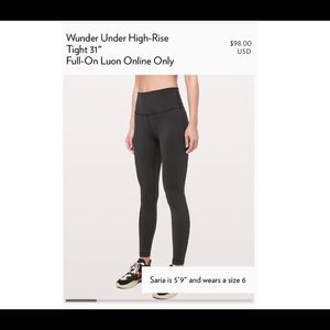 Never worn, Lululemon, High Rise Tight
